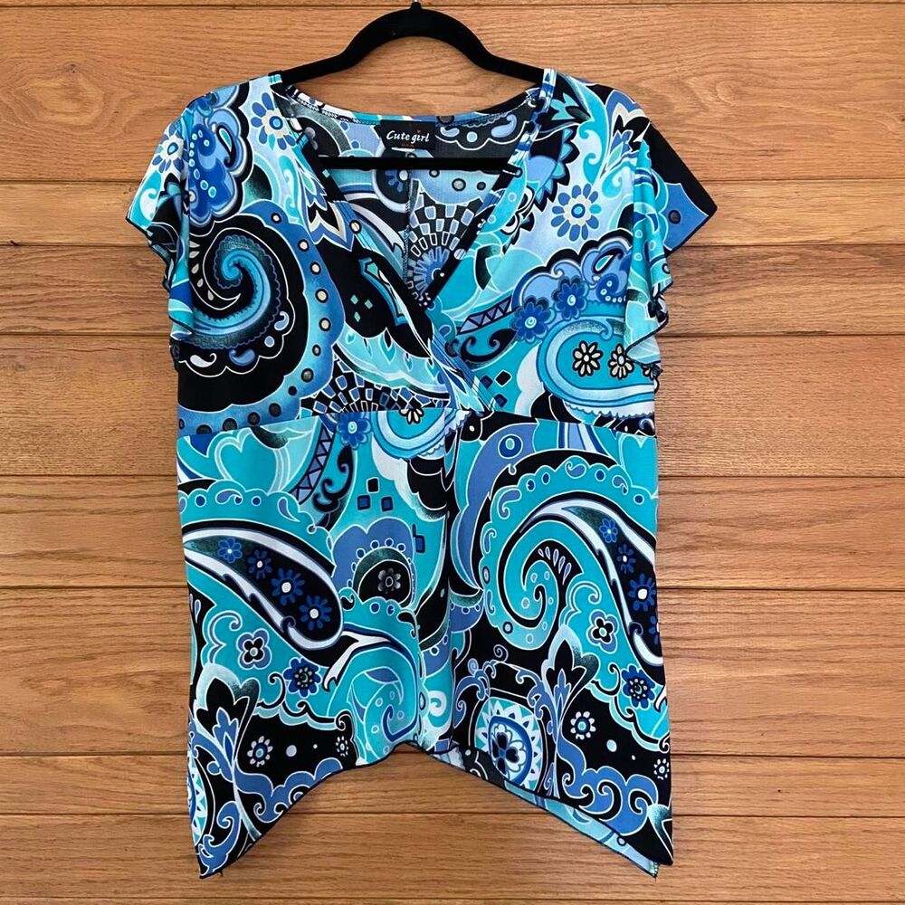 Y2K vintage Cute Girl blue paisley top